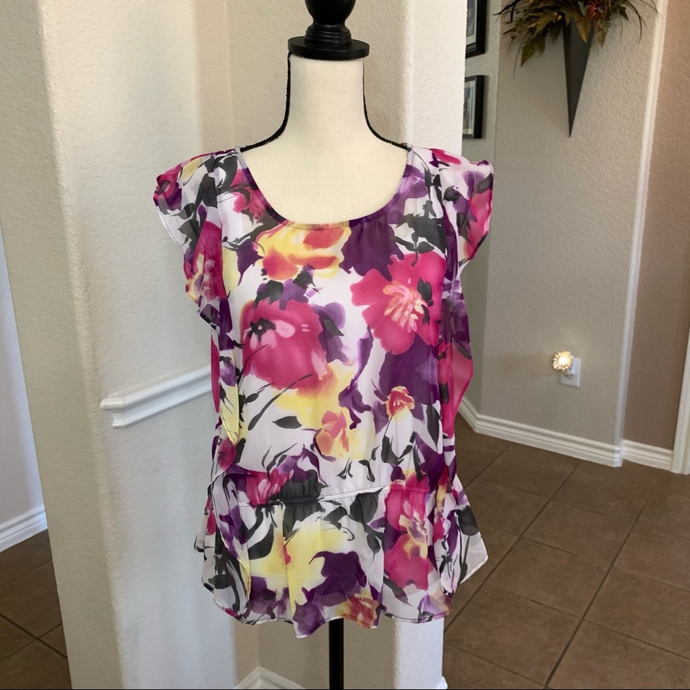 AGB purple and pink floral top blouse. Size S